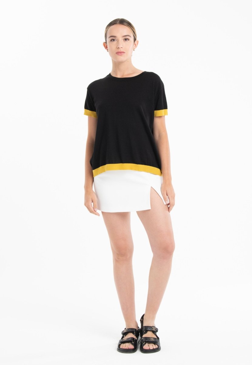 T-shirt col rond ultrafin cachemire et laine noir/ jaune femme - KELLY 1-col rond femme-Studio Cashmere8-S-M-SC8-01014-noir/jaune-Urbanheer