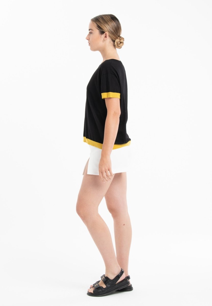 T-shirt col rond ultrafin cachemire et laine noir/ jaune femme - KELLY 1-col rond femme-Studio Cashmere8-S-M-SC8-01014-noir/jaune-Urbanheer