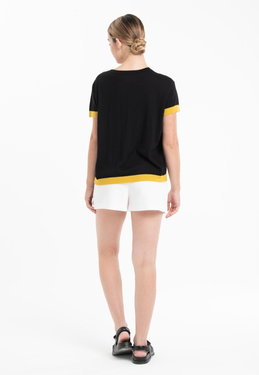 T-shirt col rond ultrafin cachemire et laine noir/ jaune femme - KELLY 1-col rond femme-Studio Cashmere8-S-M-SC8-01014-noir/jaune-Urbanheer
