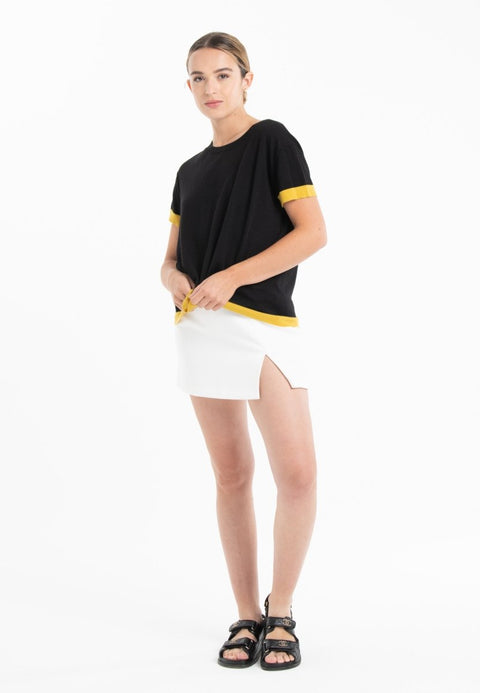 T-shirt col rond ultrafin cachemire et laine noir/ jaune femme - KELLY 1-col rond femme-Studio Cashmere8-S-M-SC8-01014-noir/jaune-Urbanheer