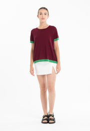 T-shirt col rond ultrafin cachemire et laine rouge bordeaux/ vert femme - KELLY 1-col rond femme-Studio Cashmere8-S-M-SC8-01010-rouge bordeaux/vert-Urbanheer