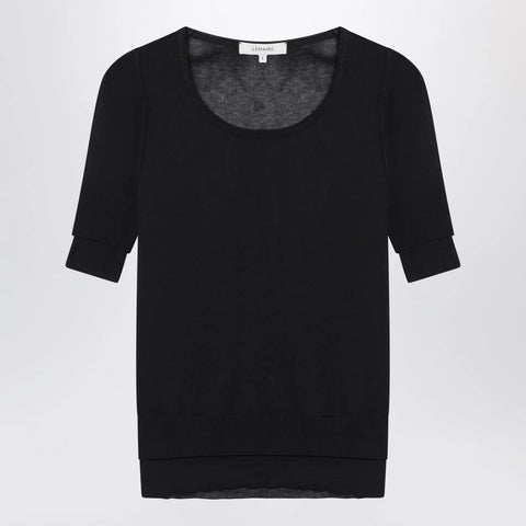 LEMAIRE Midnight blue trompe-l'oeil top in viscose and silk