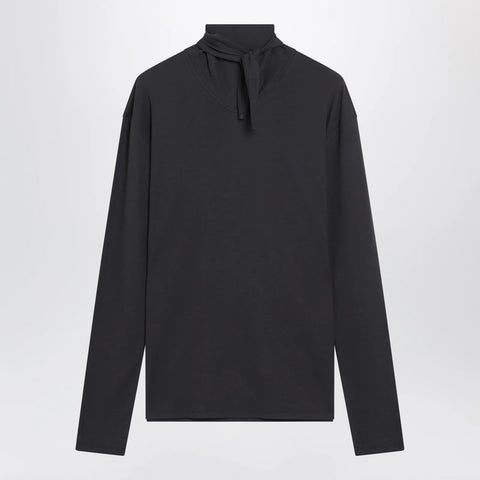 LEMAIRE Dark grey long-sleeved sweater with scarf detail