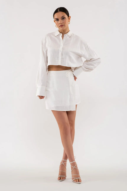 Cropped Button Up Linen Top - White-Clothing - Women-Blu Pepper-Urbanheer