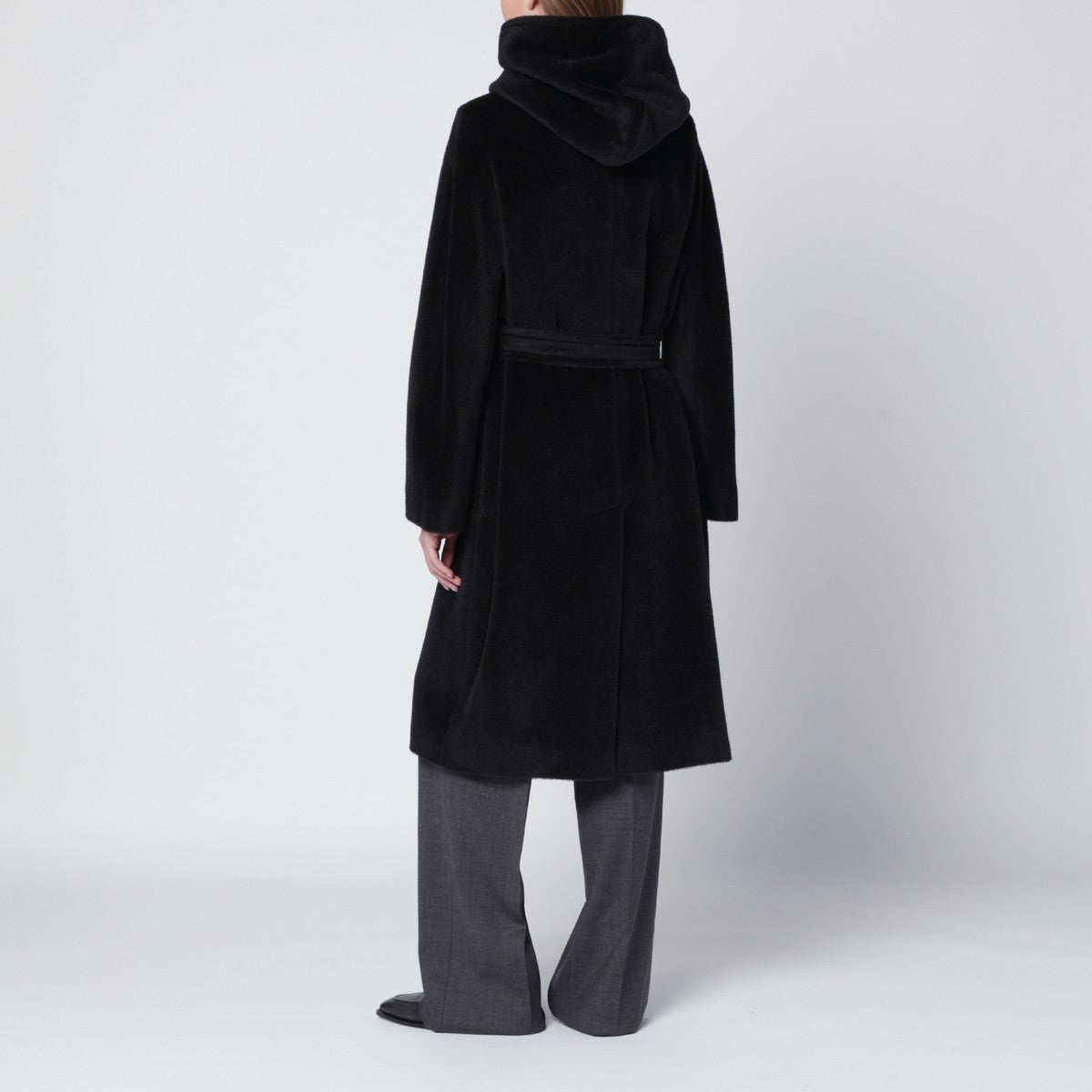 Tagliatore Black alpaca and wool-blend coat with hood