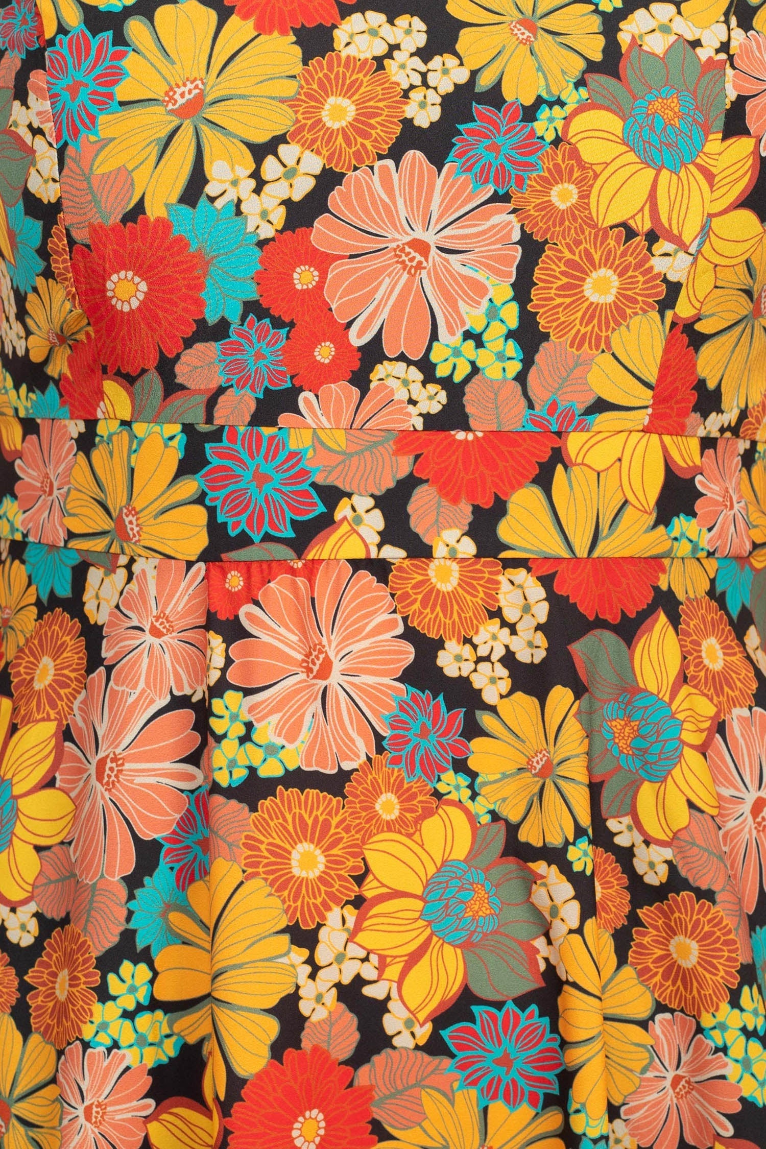 Tahari ASL High Tie Neck Sleeveless Zipper Back Floral Print Fit & Flare Satin Dress-Clothes-Tahari ASL-BLACK MUSTARD-10-Urbanheer