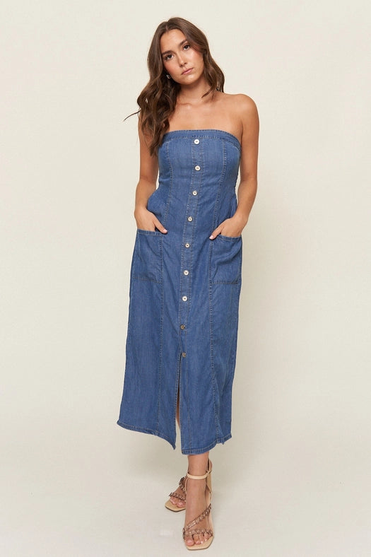 "Tahoma” Tencel Denim Bustier Dress-Dress-What Lo Wants-XS-Urbanheer