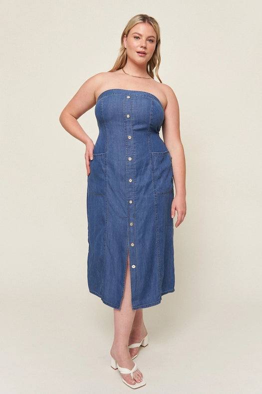 "Tahoma” Tencel Denim Bustier Dress-Dress-What Lo Wants-XS-Urbanheer