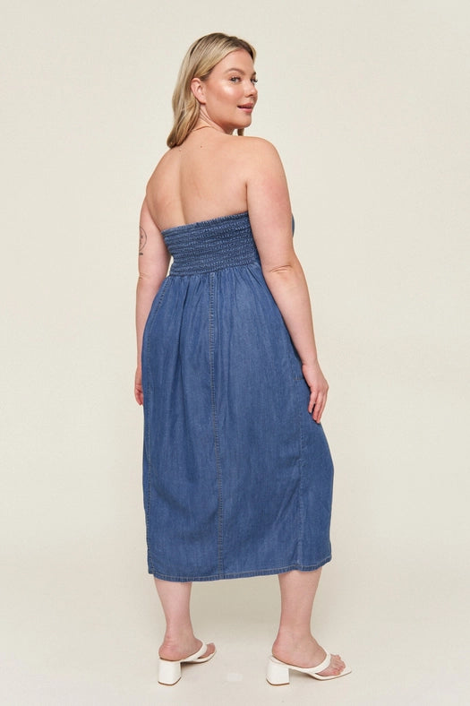 "Tahoma” Tencel Denim Bustier Dress-Dress-What Lo Wants-XS-Urbanheer