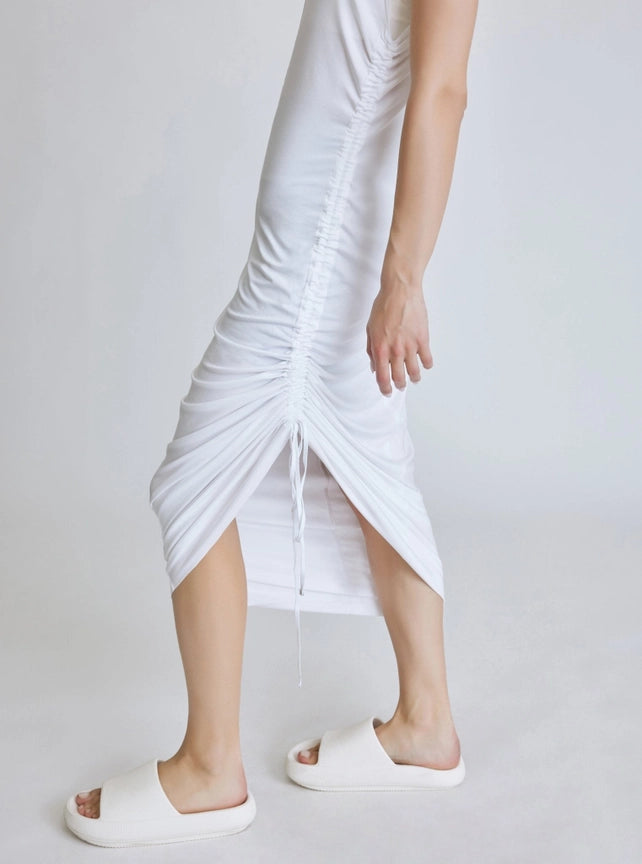 Tao Side Ruched Dress-Dress-Blanc Noir-XS-WHITE-Urbanheer