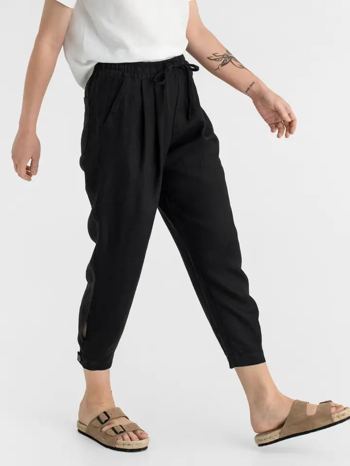 Tapered Linen Pants Montauk in Black-Pants-MagicLinen-XS-Black-Urbanheer