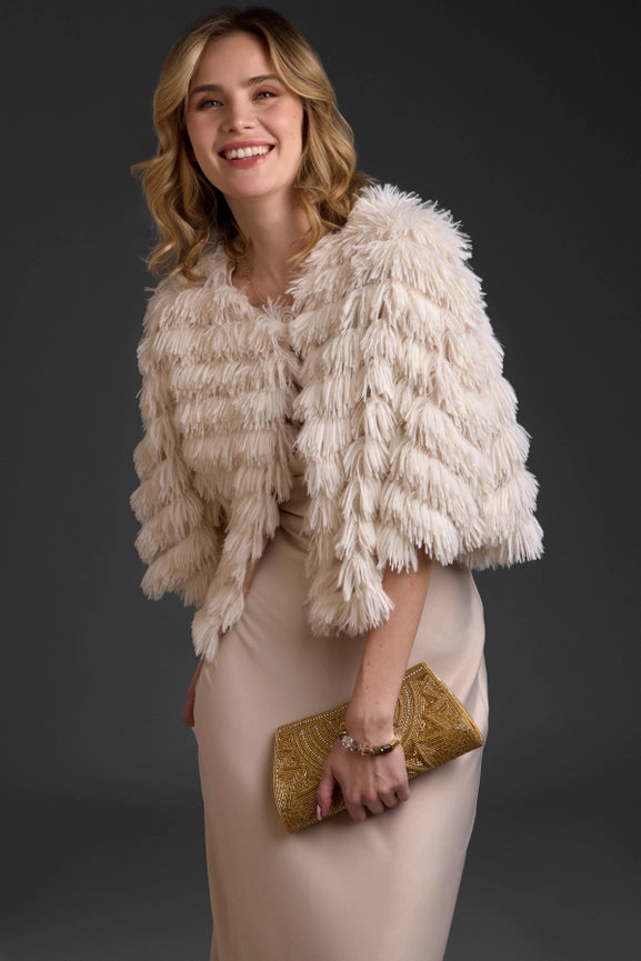 Tasseled Faux Fur Party Capelet-Capelet-SAACHI-White-Urbanheer
