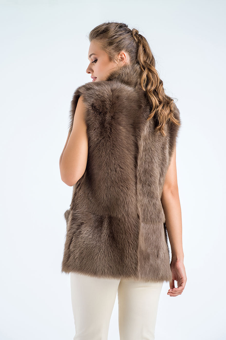 Taupe Geniune Reversible Sheepskin Fur Vest-Fur Vests & Gilets-Buy Me Fur Ltd-Taupe-S-Genuine Tuscan Lambskin Fur-Urbanheer