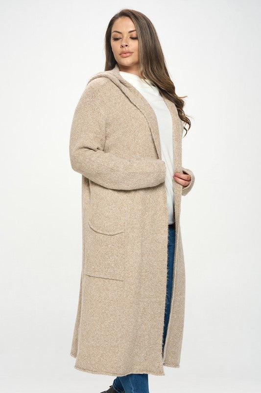 Taupe Knit Open Front Cardigan Sweater-New Arrival-Reneecollection-1X-TAUPE-Urbanheer