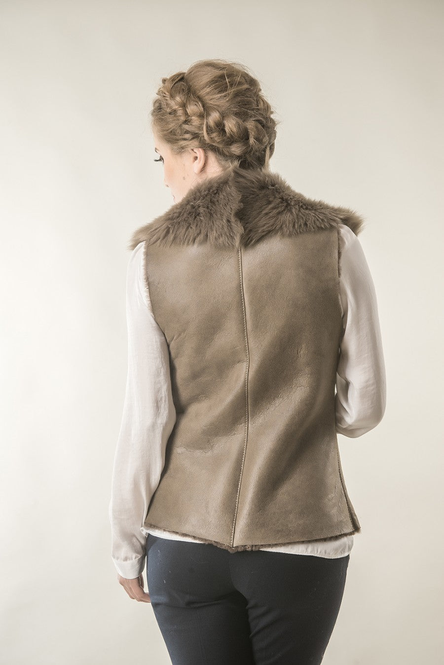 Taupe Merino Fur Nappa Lamb Leather Vest-Leather Vests & Gilets-Buy Me Fur Ltd-Taupe-S-Genuine Merino Sheepskin Leather-Urbanheer