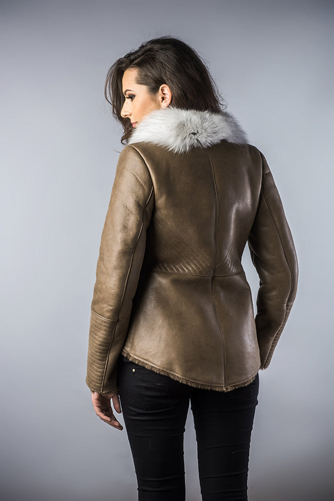 Taupe Merino Shearling Jacket with Arctic Fox Fur Collar-Leather Jackets-Buy Me Fur Ltd-Taupe-S-Lamb Nappa Leather-Urbanheer