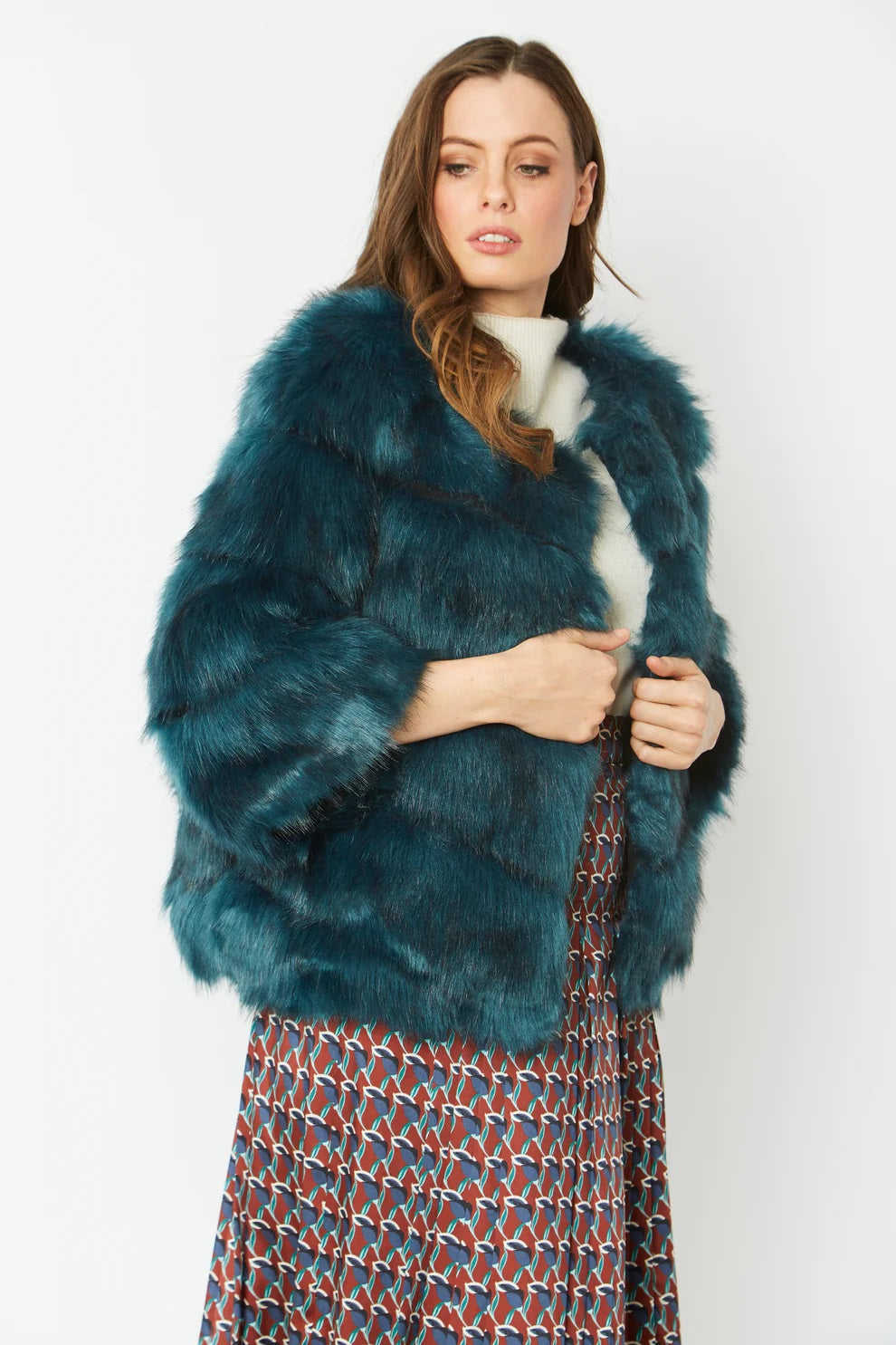 Teal Faux Fur Ella Coat-Faux Fur Coats-Buy Me Fur Ltd-One Size-Teal-Faux Fur-Urbanheer