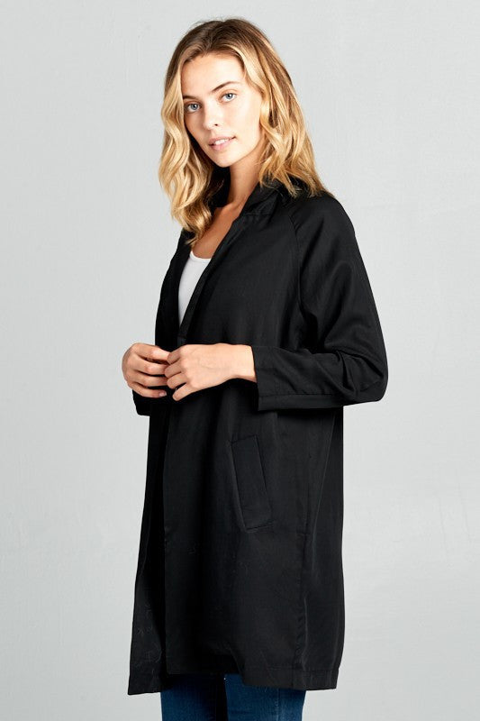 Tencel Black Notched Collar Coat with Pockets-Jacket/Vests-Reneecollection-Small-BLACK-Urbanheer