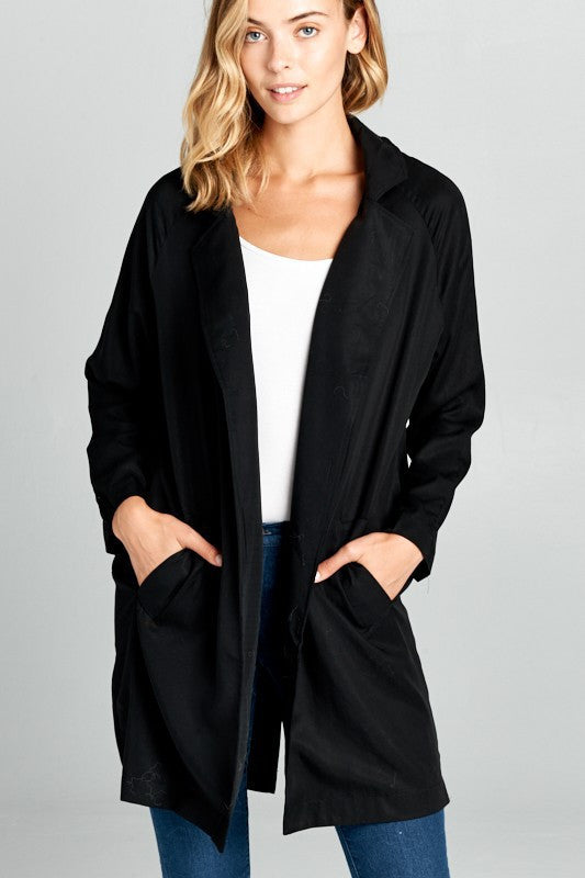 Tencel Black Notched Collar Coat with Pockets-Jacket/Vests-Reneecollection-Small-BLACK-Urbanheer