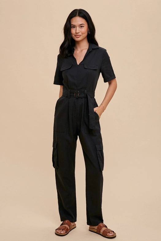 Tencel Blend Utility Jumpsuit BLACK-Jumpsuit-In Loom-S-Urbanheer
