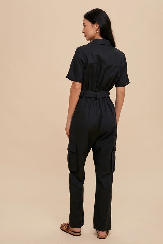 Tencel Blend Utility Jumpsuit BLACK-Jumpsuit-In Loom-S-Urbanheer