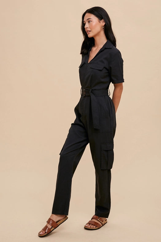 Tencel Blend Utility Jumpsuit BLACK-Jumpsuit-In Loom-S-Urbanheer