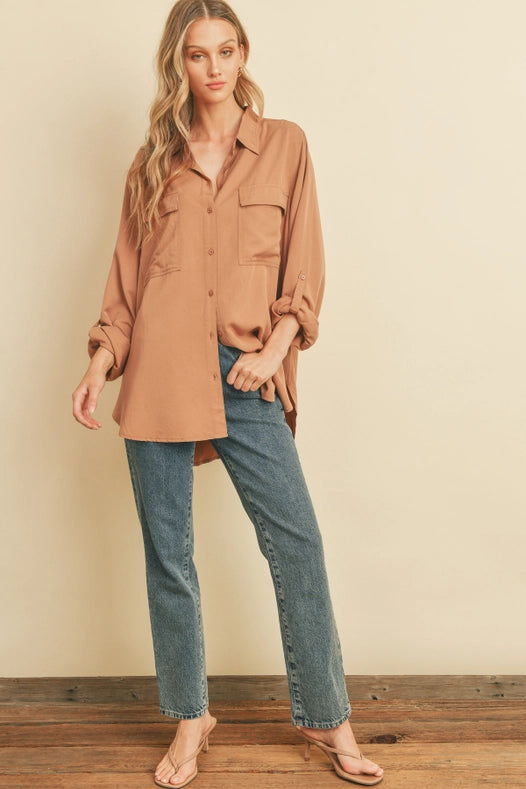 Tencel Oversized Shirt VINTAGE APRICOT-Shirt-Dress Forum-S-Urbanheer