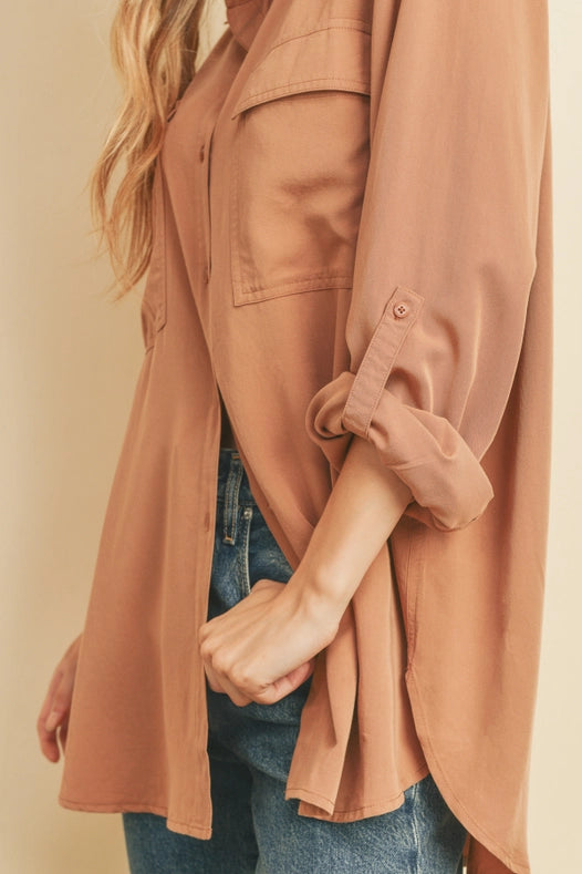 Tencel Oversized Shirt VINTAGE APRICOT-Shirt-Dress Forum-S-Urbanheer