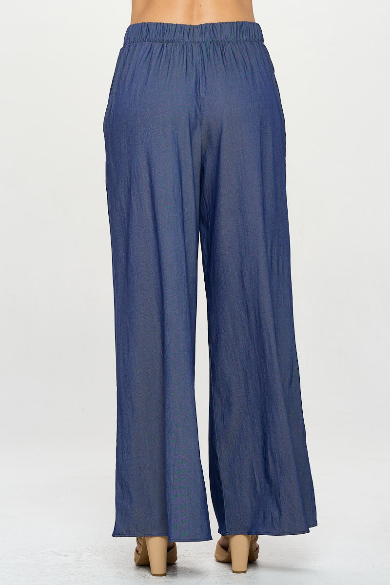Tencel Straight Leg Pants with Side Pockets-Pants-Reneecollection-Small-DENIM-Urbanheer
