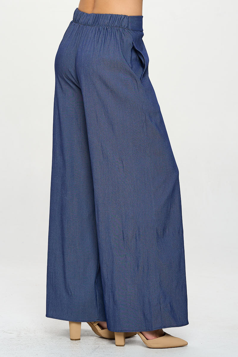 Tencel Straight Leg Pants with Side Pockets-Pants-Reneecollection-Small-DENIM-Urbanheer