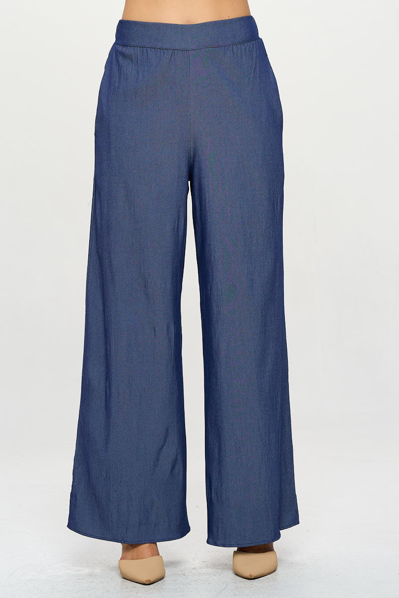 Tencel Straight Leg Pants with Side Pockets-Pants-Reneecollection-Small-DENIM-Urbanheer