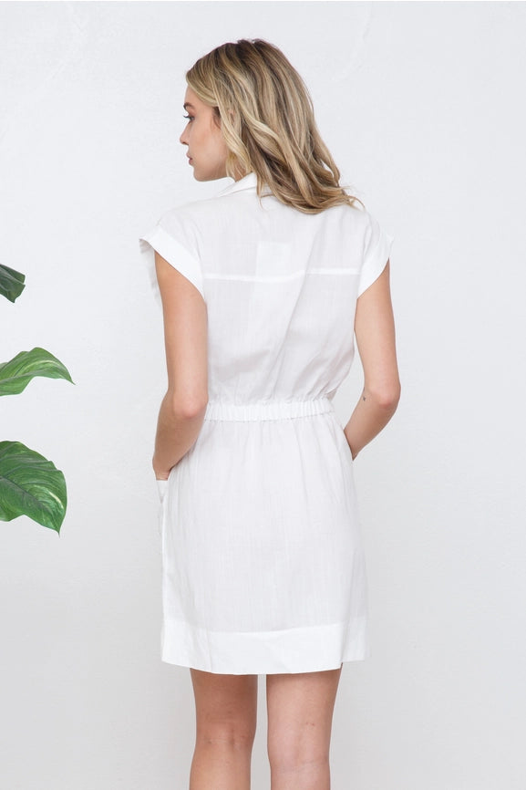 Tencel Utility Casual Tie Waist Dress-Dress-Blue B-S-WHITE-Urbanheer