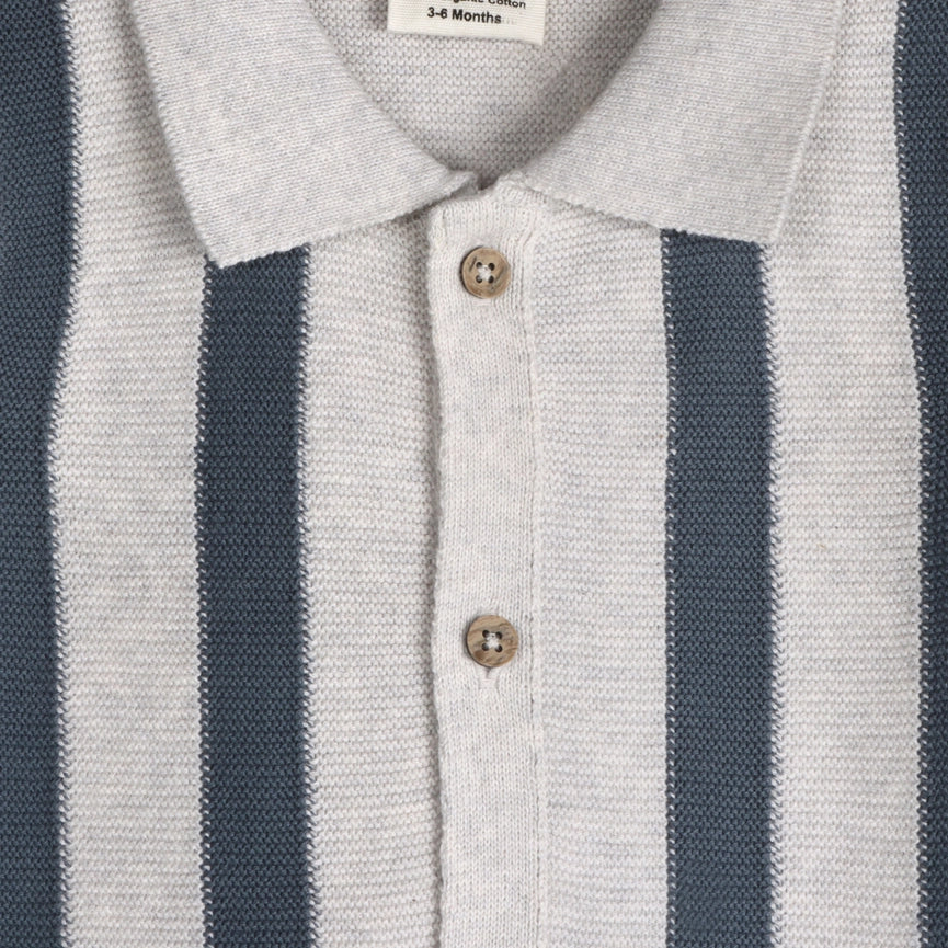 Tennis Collar & Stripe Knit Top & Shorts Set -Organic Cotton Pearl Grey Heather/Navy Stripe-Set-Viverano Organics-3-6M-Pearl Grey Heather/Navy Stripe-Urbanheer