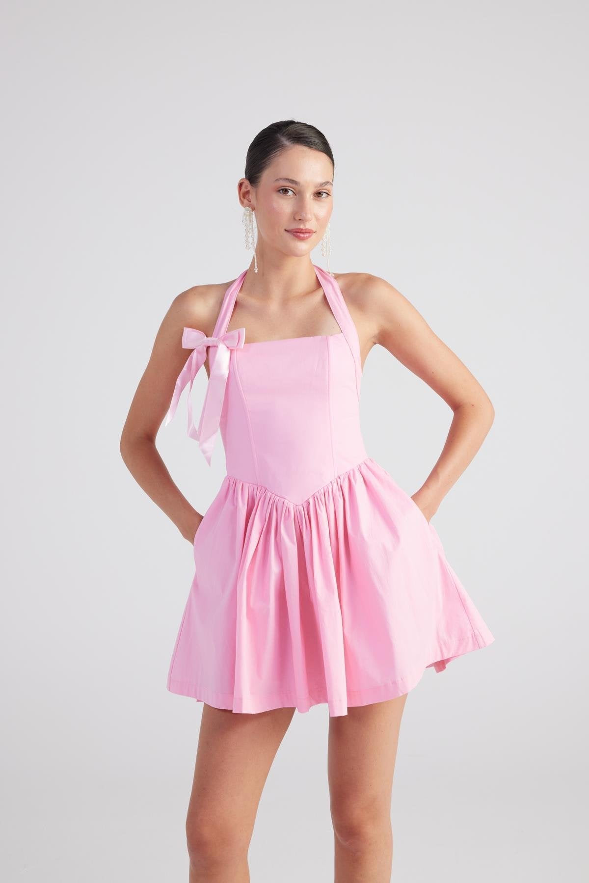 Teresa Pink Pleated Skirt Mini Dress-A-Line Dresses-Buy Me Fur Ltd-Pink-XS-Polyester - Elastane Blend-Urbanheer