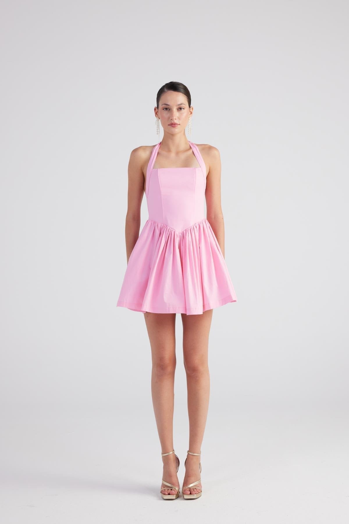 Teresa Pink Pleated Skirt Mini Dress-A-Line Dresses-Buy Me Fur Ltd-Pink-XS-Polyester - Elastane Blend-Urbanheer