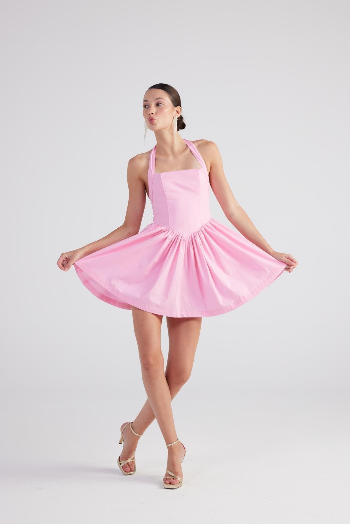 Teresa Pink Pleated Skirt Mini Dress-A-Line Dresses-Buy Me Fur Ltd-Pink-XS-Polyester - Elastane Blend-Urbanheer