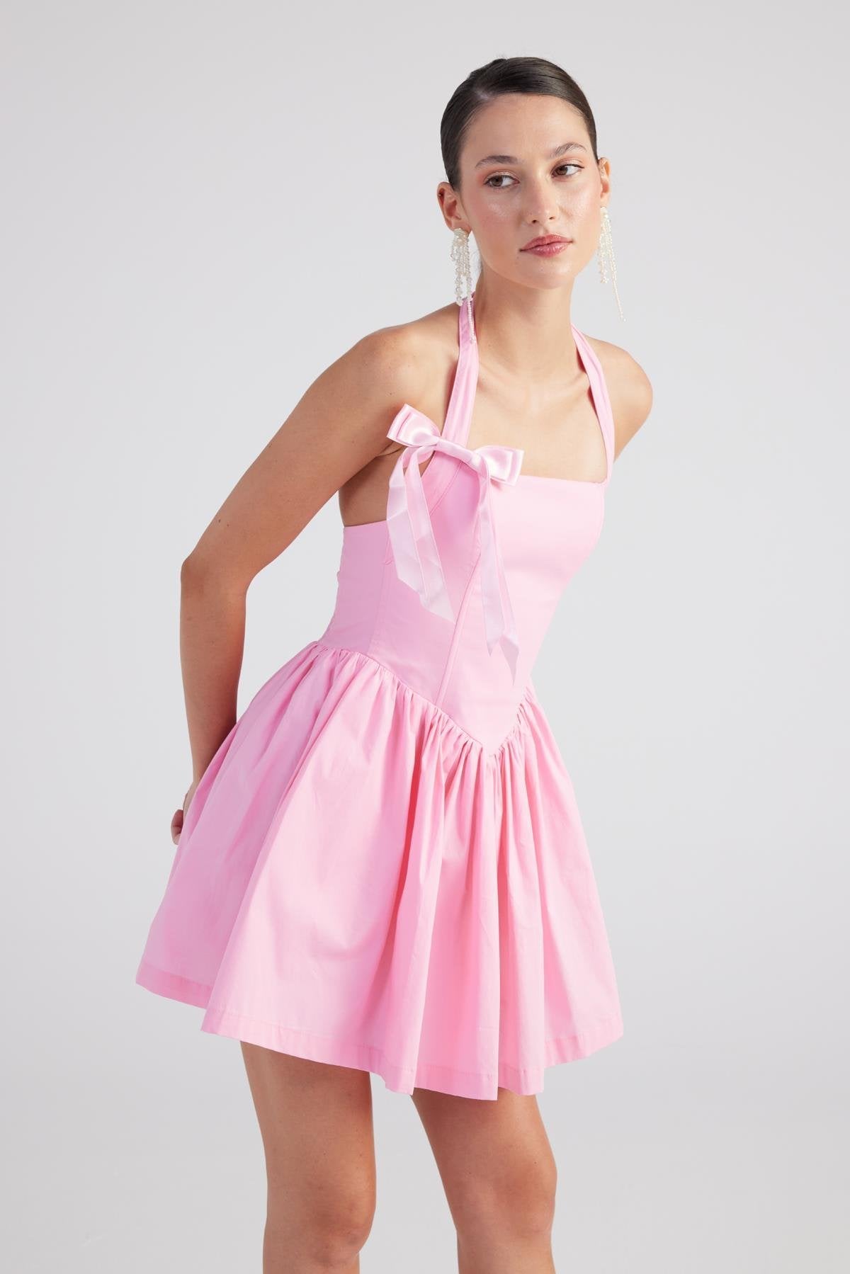 Teresa Pink Pleated Skirt Mini Dress-A-Line Dresses-Buy Me Fur Ltd-Pink-XS-Polyester - Elastane Blend-Urbanheer
