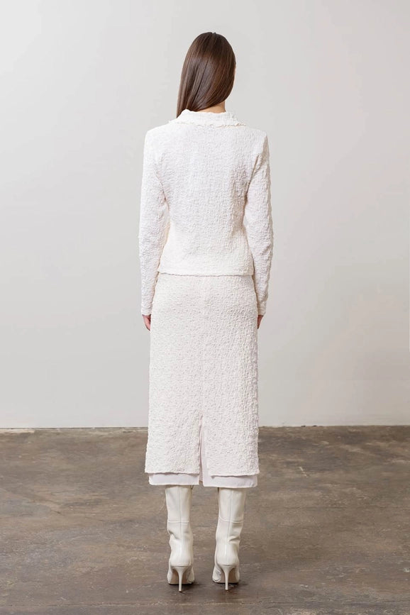 Textured Button Down Lettuce Trim Shirt-Shirt-Moon River-XS-IVORY-Urbanheer