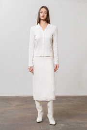 Textured Button Down Lettuce Trim Shirt-Shirt-Moon River-XS-IVORY-Urbanheer