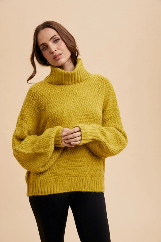 Textured Knitted Turtleneck Sweater GOLDEN PALM-Sweater-In Loom-S-Urbanheer