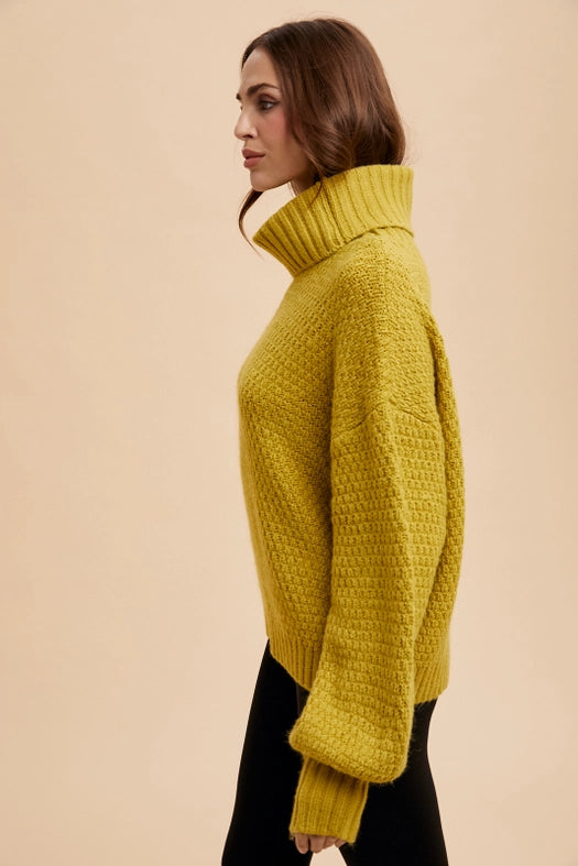 Textured Knitted Turtleneck Sweater GOLDEN PALM-Sweater-In Loom-S-Urbanheer
