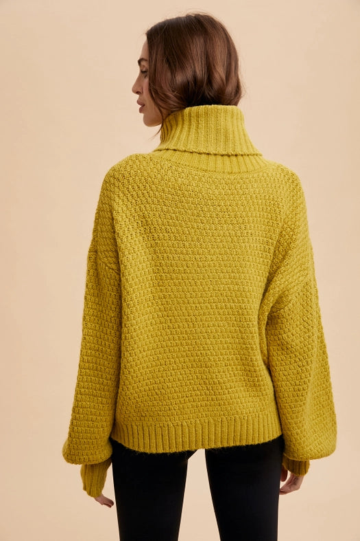Textured Knitted Turtleneck Sweater GOLDEN PALM-Sweater-In Loom-S-Urbanheer
