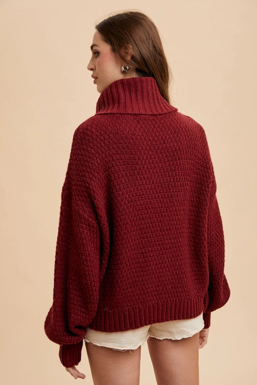 Textured Knitted Turtleneck Sweater MERLOT-Sweater-In Loom-S-Urbanheer