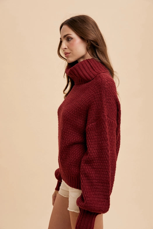 Textured Knitted Turtleneck Sweater MERLOT-Sweater-In Loom-S-Urbanheer