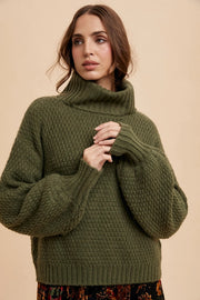 Textured Knitted Turtleneck Sweater OLIVE-Sweater-In Loom-S-Urbanheer