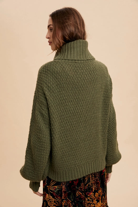Textured Knitted Turtleneck Sweater OLIVE-Sweater-In Loom-S-Urbanheer