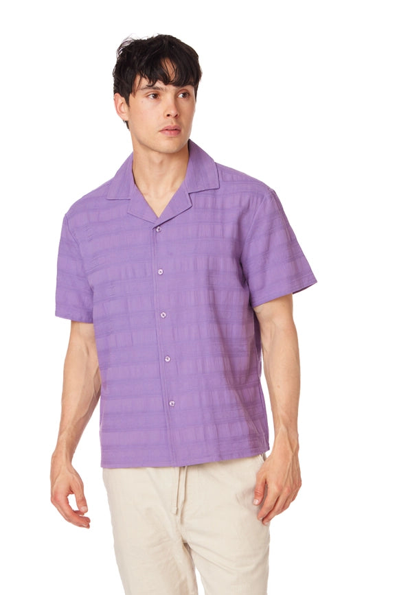 Textured Short Sleeve Men's Button Down Shirt PURPLE-Shirt-Hawk's Bay-S-PURPLE-Urbanheer