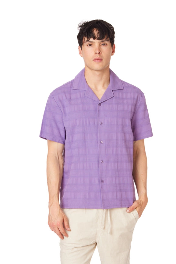 Textured Short Sleeve Men's Button Down Shirt PURPLE-Shirt-Hawk's Bay-S-PURPLE-Urbanheer