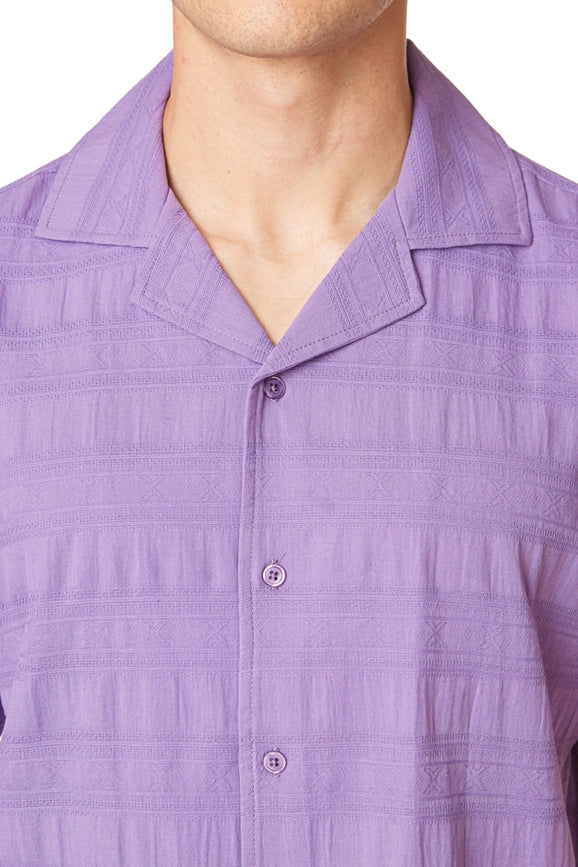 Textured Short Sleeve Men's Button Down Shirt PURPLE-Shirt-Hawk's Bay-S-PURPLE-Urbanheer