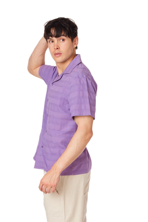 Textured Short Sleeve Men's Button Down Shirt PURPLE-Shirt-Hawk's Bay-S-PURPLE-Urbanheer